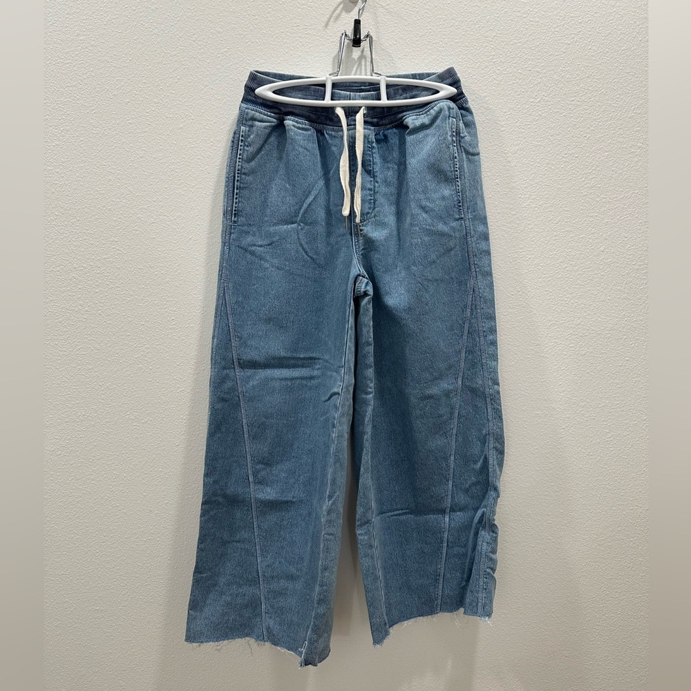 Aerie Soft Landing trouser Casual Wide-Leg Drawstring Jeans in Light Blue CROP